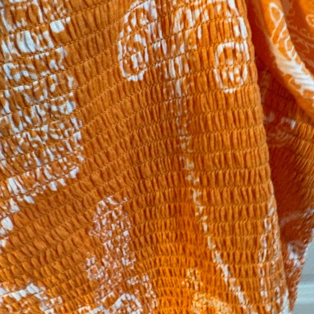 Cato Orange and White Smocked Paisley Blouse - Picture 3 of 9